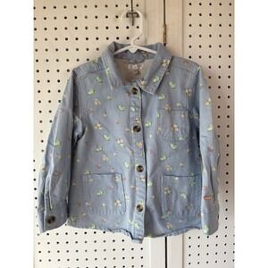 Tahari Girl's 5/6 Light Blue Pink Floral Button Denim Jacket